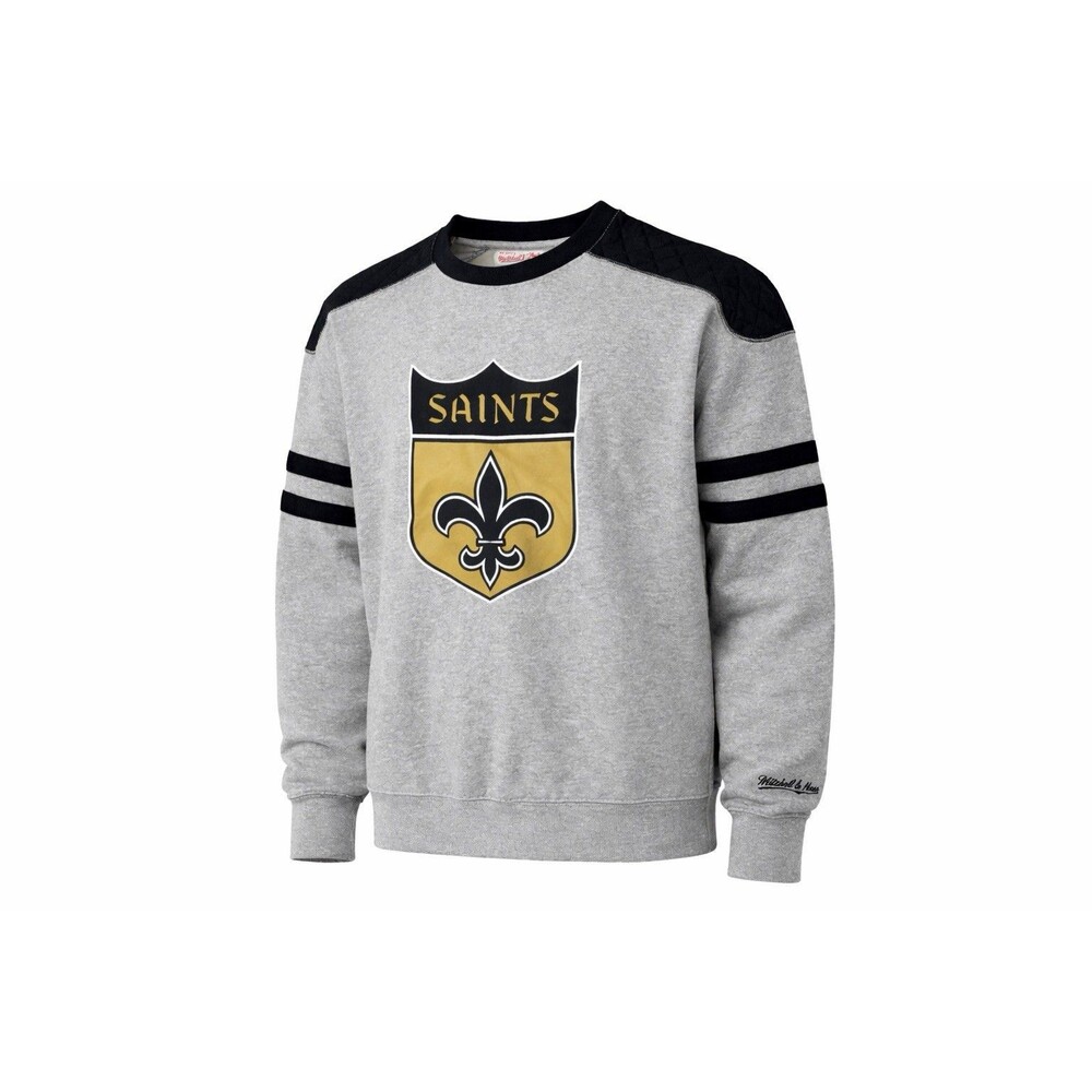 Mitchell & Ness Throwback New Orleans Saints Quilted Crewneck Sweatshirt Gray XL